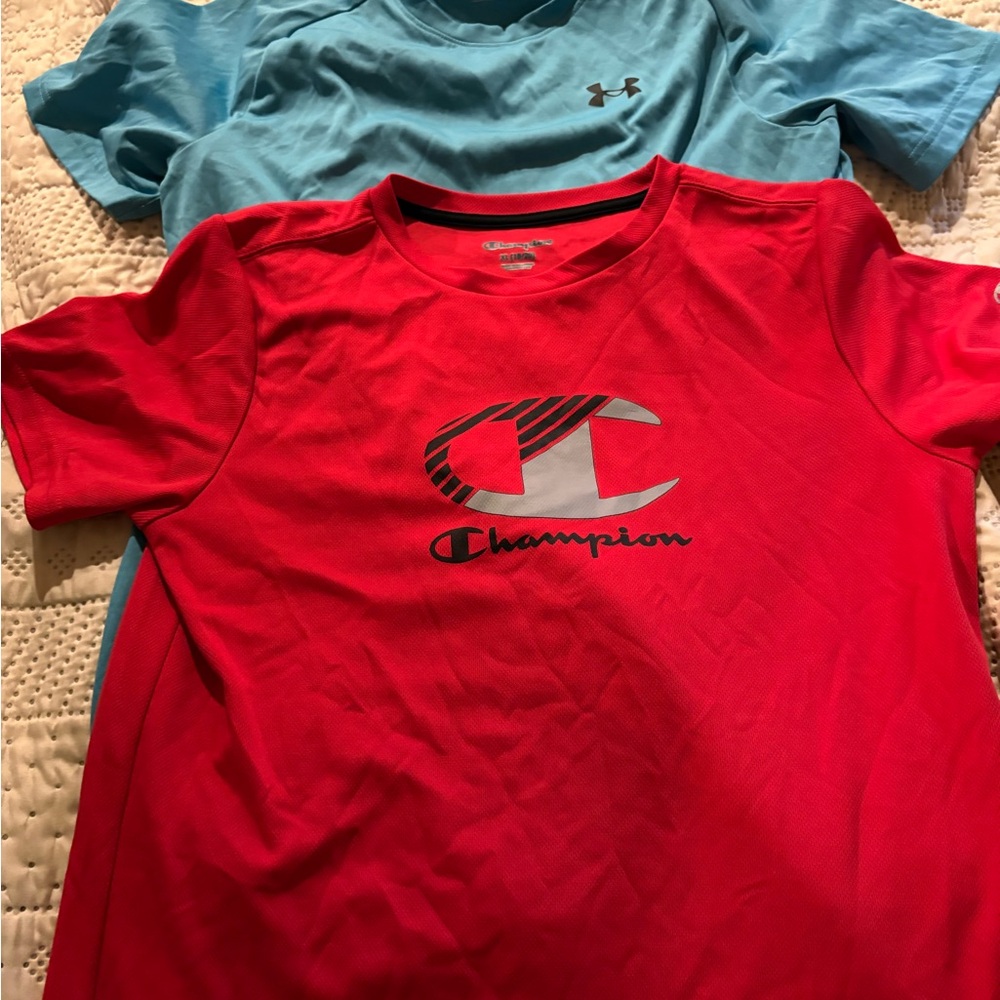 Champion Kids' Red Logo T-Shirt and Umbro Blue Shirt